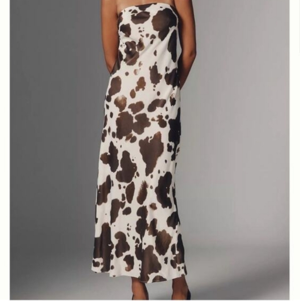 Anthropologie Tilda Brown and White Cow Print Versatile Long Slip Dress Sz-L